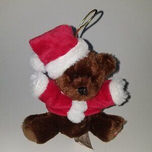 Hugfun Brown Teddy Bear Plush 6" Stuffed Toy Ornament Red Santa Hat Christmas